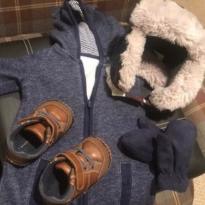 onesie, hat and gloves, booties